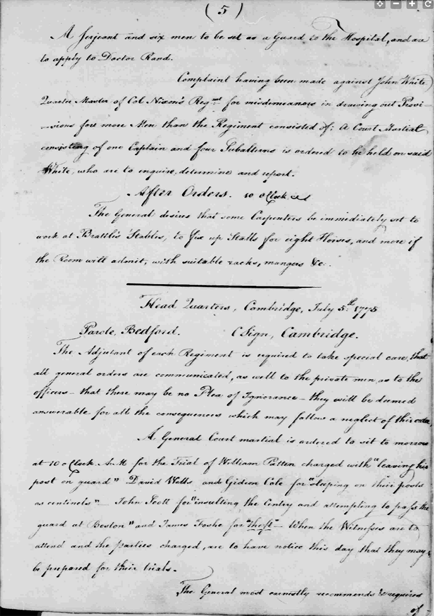 Washington, George. George Washington Papers, Series 3, Varick Transcripts, -1785, Subseries 3G, General Orders, -1783, Letterbook 1: July 3,- Sept. 30, 1776. July 4, 1775, 1775. Manuscript/Mixed Material. Library of Congress.